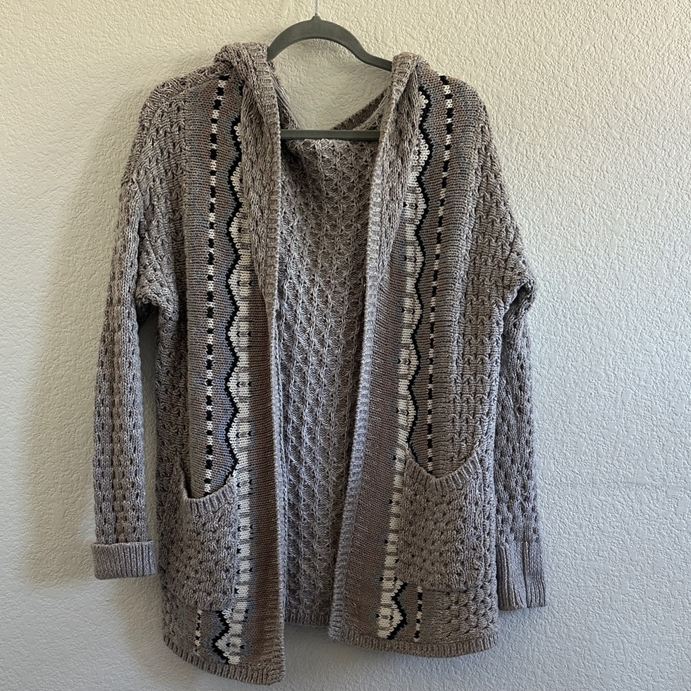 Victoria's Secret Womens Gray Hooded Chunky Knit Long Cardigan Size